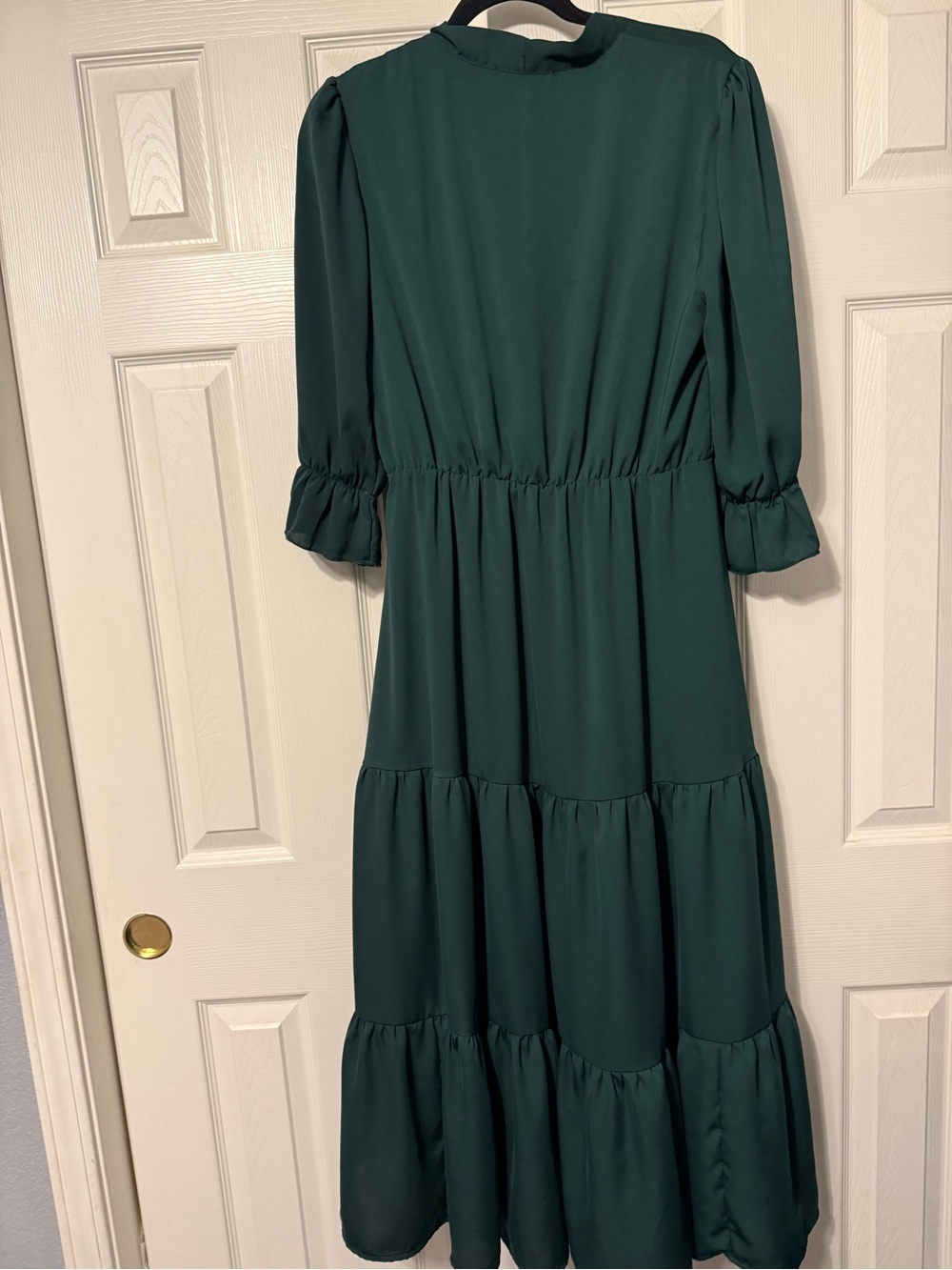 Women's Deep Teal Tiered Maxi Dress with Tie Neck - Picture 8 of 8